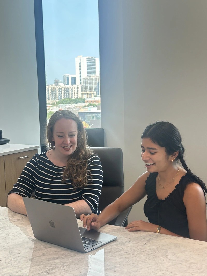 Intern Anushka Agrawal works with scientist Mel Englund